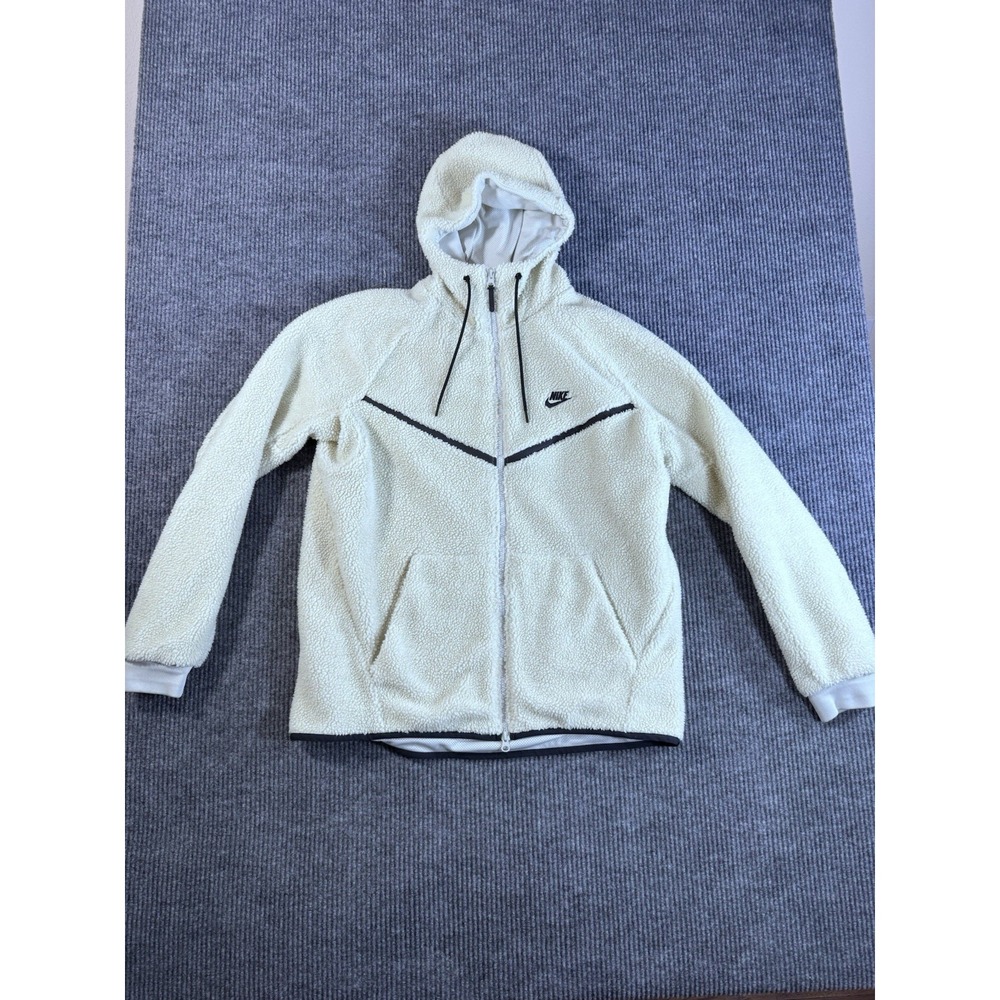 Nike Men's Hooded Fleece Basic Jacket Ivory‎ XL Regular Size Full Zip Pockets